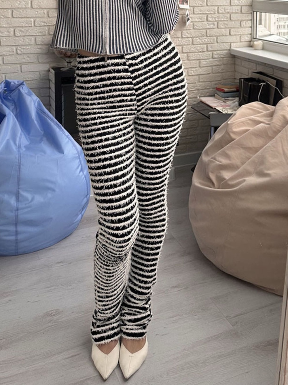 Striped Fuzzy Textured Knit Pants